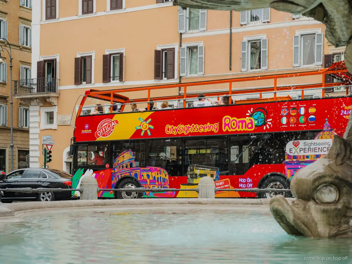 Rome City Sightseeing hop-on hop-off bus stop near Piazza Venezia