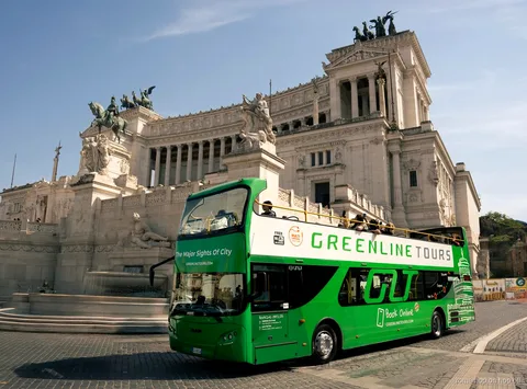 Passengers riding the Rome hop-on hop-off bus 3 routes ticket