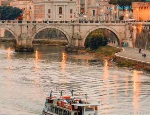 Rome hop-on hop-off bus and boat combo open-top bus near St. Peter's Basilica